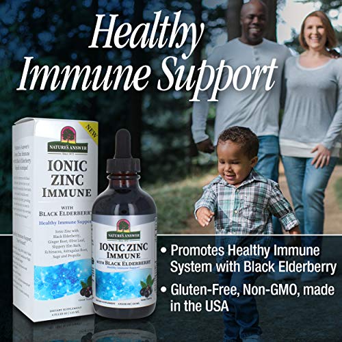 Nature\'s Answer Ionic Zinc Immune with Black Elderberry 4 oz Extract with Slippery Elm, Echinacea, Astragalus, Sage 160 Servings per Bottle