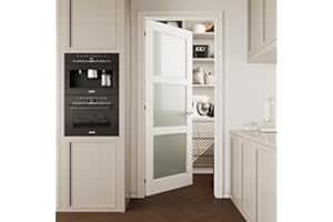 CRUTOP 3-Panel Frosted Glass Interior Slab Shaker, Pre-Assembled Panel for Barn Doors, Pocket Doors, French Doors; Ideal for Pantry, Bedroom, Closet, Laundry & Bathroom – Primed White Finish, 32''x80''