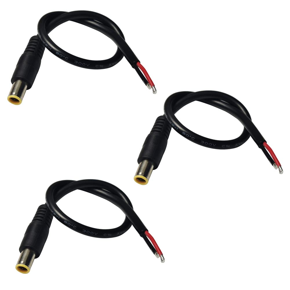 Photo 1 of 3PCS DC7909 DC8mm Power Cable, 12V 24V DC 8mm Male Plug to Bare Wire Open End Power Wire Supply Repair Cable, 16AWG DC 7.9 x 5.5mm Barrel Connector Pigtail for Solar Cell,Outdoor Power Supply(0.3m)