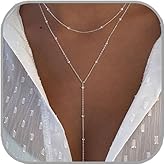 ANGLEQUEEN Lariat Long Necklace for Women Dainty Gold Long Necklaces Trendy Y-Shaped Pendant Necklace Layered Beaded Chain Necklaces
