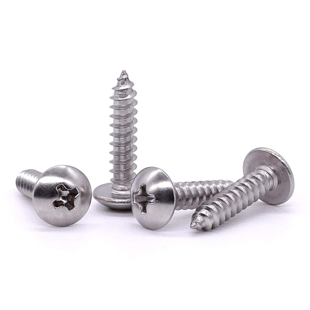View 1 of #4 x 7/8" Truss Head Wood Screw, Phillips Truss Head Self Tapping Sheet Metal Tek Screw, 18-8 Stainless Steel 304, Brgiht Finish, 100 PCS