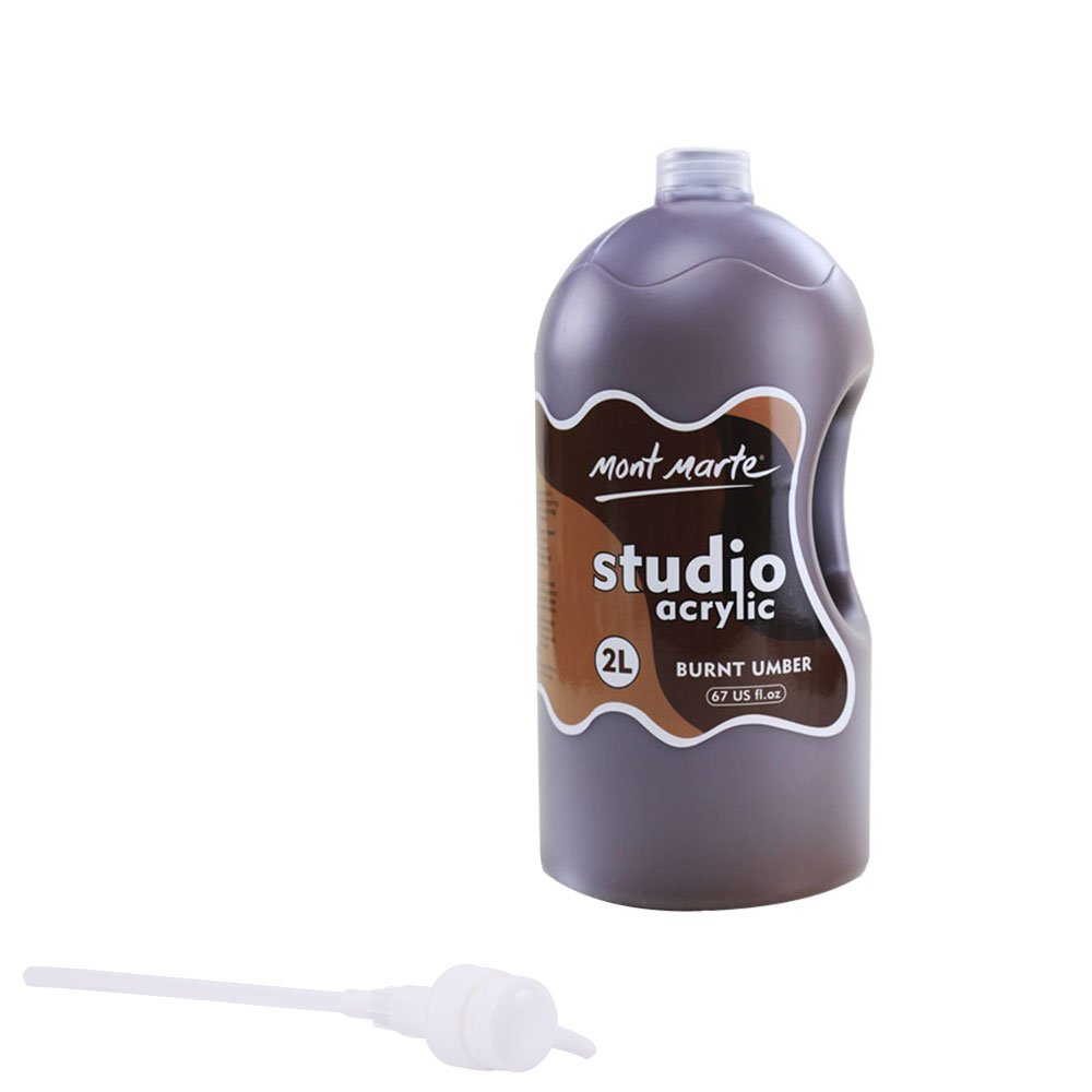 Mont Marte Discovery School Acrylic, Burnt Umber, 1/2 Gallon (2 Liter). Ideal for Students and Artists. Excellent Coverage and Fast Drying. Pump Lid Included.