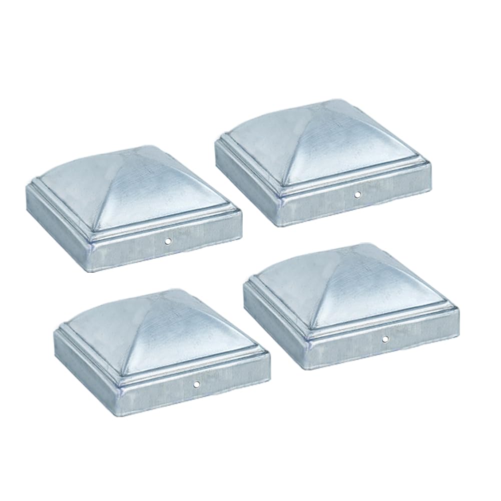 Lokatall Metal Fence Post Caps, 102x102mm Square Cover Fit 4”×4” Posts, Galvanized Steel Pyramid Decorative Caps for Gates, Handrail, Guardrail, Traffic Barrier Columns, 4 Pack, Silver