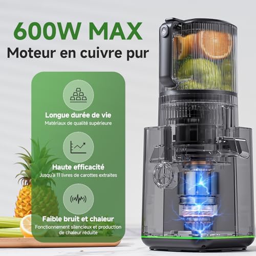 Extracteur de Jus de Fruits et Légumes, Bocca 155mm, 2,5L avec Séparateur de Mousse, 2 Filtres, Pression Automatique, Succo Pur et Velouté, Silencieux et Facile à Nettoyer, Idéal pour Famille