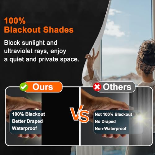 Blackout Blind 147x400cm, No Drill Window Cover for Bedroom Portable Blackout Blinds Stick On Window Curtains with Tools, 420D Oxford DIY Darkening Black Out Privacy Shade for Home Office Car Travel