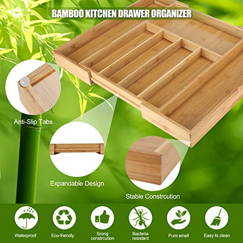  Bamboo Expandable Silverware Holder Drawer Organizer,Kitchen Cutlery And Wooden Utensil Tray Storage Drawers with Divider 13\