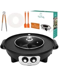 Food Party Hot Pot with Grill 2 in 1 Electric Smokeless Grill and Hotpot Pot Combo Korean BBQ Grill 110V 1700W