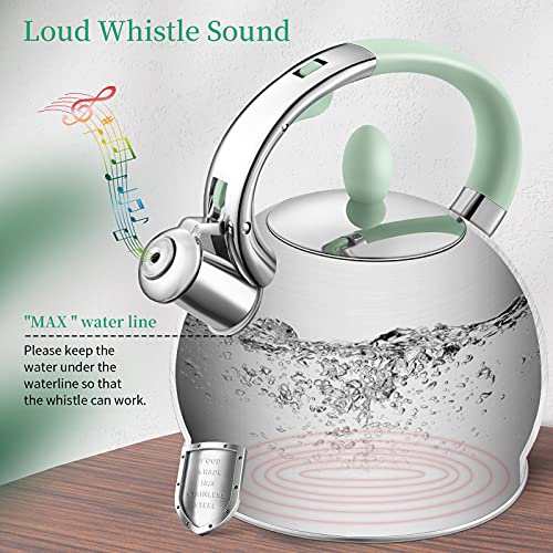 RETTBERG Tea Kettle for Stovetop Whistling Tea Kettles Modern Green
