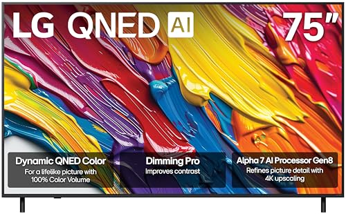 LG 75-Inch Class QNED AI 4K QNED82A Series Smart TV w/AI Sound, HDR10, 4K Super Upscaling, Filmmaker Mode, Wow Orchestra, Alexa Built-in (75QNED82AUA, 2025)