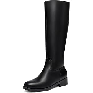 Athlefit Knee High Boots for Women Flat Tall Fall Boots | PU Leather/Faux Suede, Flat Chunky Heel, Square Toe, Side Zipper, E
