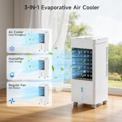 Portable Air Conditioners,Windowless Swamp Cooler Portable AC Unit, Cooling Fan That Blow Cold Air w/Remote 5L Tank 12 Speeds 9H Timer, Evaporative Air Cooler for Bedroom Indoor Room (white)