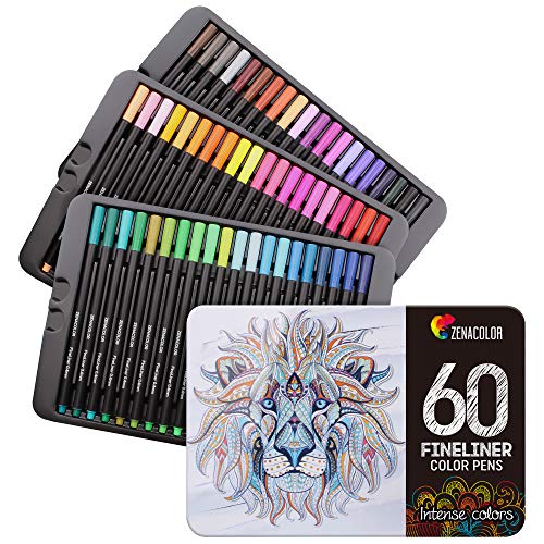 60 Fine Tip Pens, Colored Fine Tip Markers 60 Unique, 0.4 mm, Fine