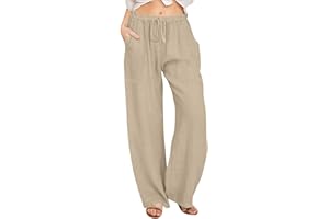 ZCJBWWHF Womens Wide Leg Palazzo Pants Drawstring Elastic Waisted Lounge Pant with Pockets Solid Baggy Beach Trousers