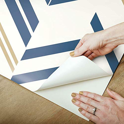 RoomMates RMK9002WP Blue and Metallic Gold Chevron Stripe Peel and