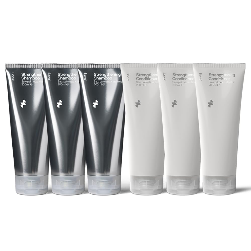 Sons Shampoo & Conditioner for Men (6x200ml). DHT Blocker, Hair Thickening and Anti-Dandruff with Caffeine. Tackles Hair Loss, Thinning & Dry Scalp. Promotes Hair Growth. Citrus Scent. Made in Europe.