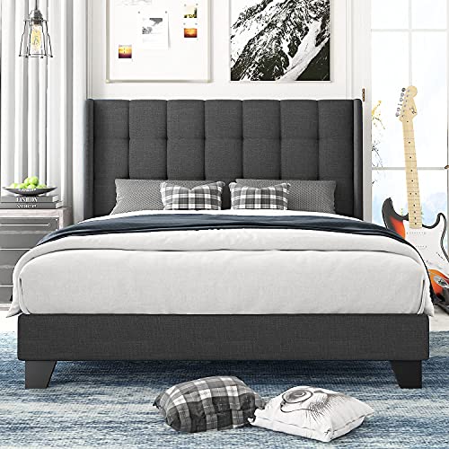 Amolife Full Size Bed Frame Upholstered Wingback Platform Bed with