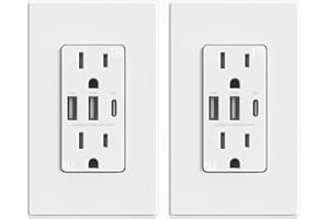 ELEGRP USB Outlets Receptacles, 3-Port USB C Wall Outlet, 30W 6.0A USB Electrical Outlet, 15 Amp Tamper-Resistant Outlet with USB C Ports, UL Listed, Screwless Wall Plate Included, 2 Pack, Matte White