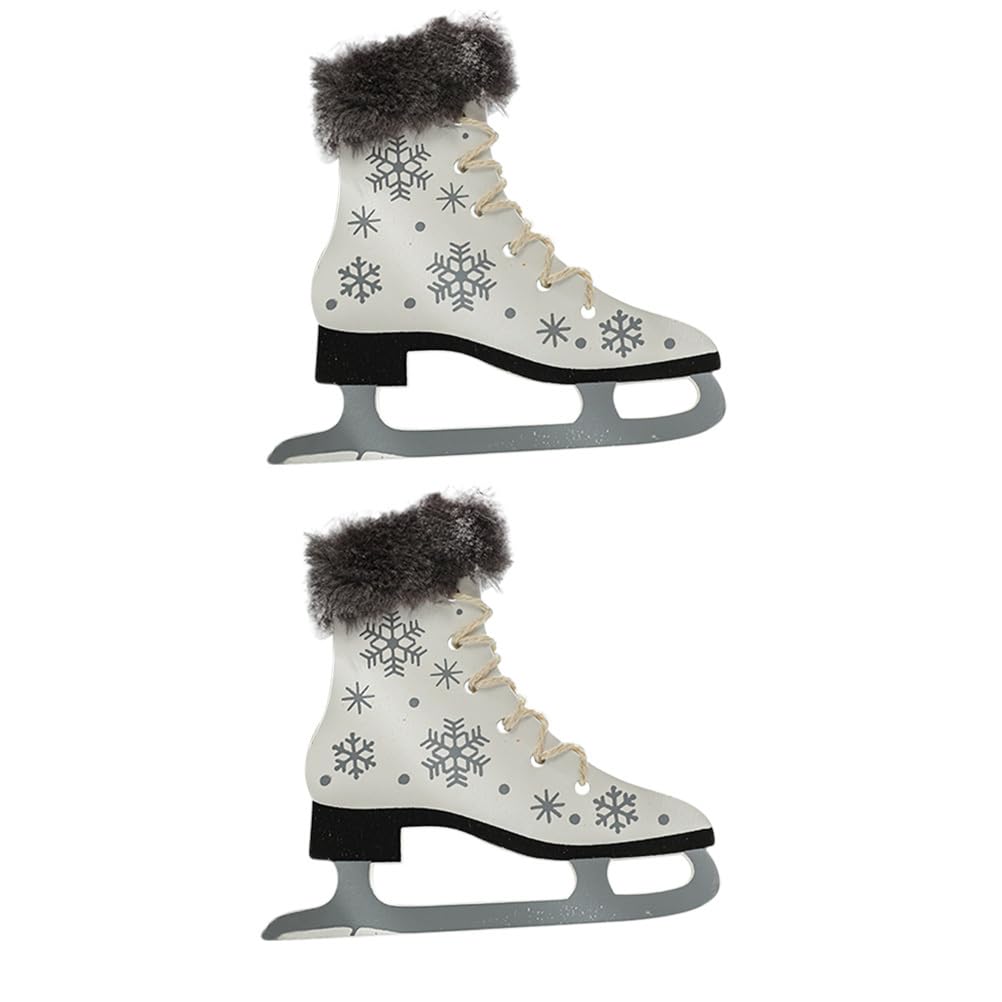 Artibetter 2 Pcs Christmas Shoe Pendant Party Pendant Decorations Holiday Tree Wood Ornaments Ice Skating Ornament Heart Decorations Wood Tags Heart-shaped Adornments White