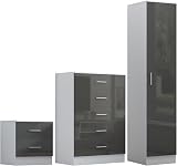 Reflect Grey Gloss & Matt White Wardrobe, Chest & Bedside Table Set view 6