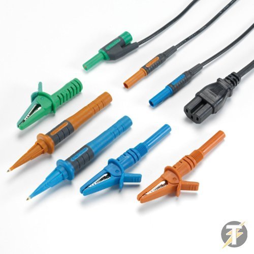 Kewtech ACC016E - Universal 3x Wire G7 Distribution Board Fused Test Leads With IEC Connector, 2 Fused High Performance Crocodile Clips & A Piggyback Facility For 2 Wire Testing