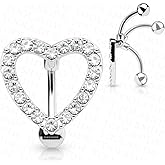 TOOLSSIDE VCH Piercing Jewelry with Shining Stones Stainless Steel Heart Belly Button Ring Navel Piercing Jewelry Belly Rings for Women 14G Belly Button Piercing