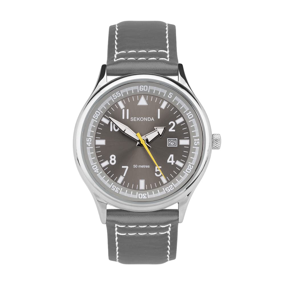 SEKONDA Men's Quartz Watch with Grey Dial Analogue Display and Brown Leather Strap 3882.27
