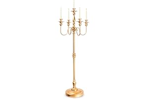 LANLONG Gold Candelabra for Wedding Event Decor, 50'' Tall Floor Candle Holder, 1 Pcs Metal 5 Arm Centerpiece for 5 Candlesticks, Party Wedding Aisle Home Decorations