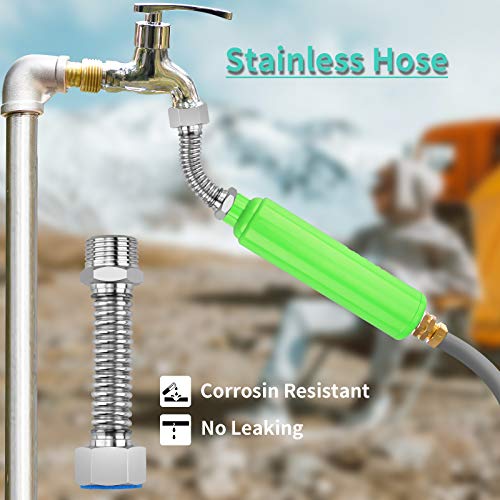 RVGUARD Inline RV Water Filter with Flexible Hose Protector, Reduces