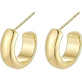 MASOP VOGU Chunky Gold Hoop Earrings, 925 Sterling Silver Post Thick Open Hoop Earrings Hypoallergenic Huggie Hoop Earrings for Women