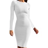 Mokoru Women's Casual Basic Pencil Dress Sexy Long Sleeve Bodycon Midi Club Dress
