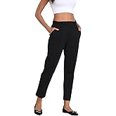 HAPPIERE Women's Work Casual Pants Women Pull On Pintuck Slacks Trousers Stretchy Sweatpant with Pockets