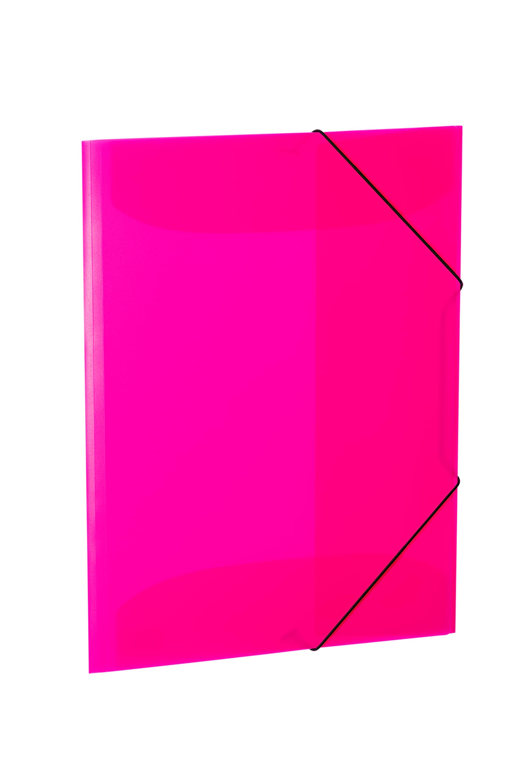 HERMA 19698 Portfolio Folder A3 Translucent Neon Pink, Set of 3, Sturdy Plastic, Washable, Heavy Duty, Organiser with Inner Flaps and Elastic Strap, Document Folder for Children, Boys and Girls