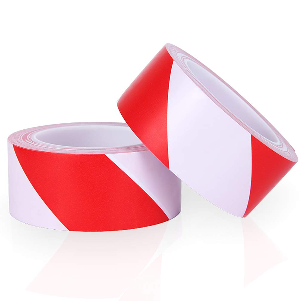 YTBUBOR Hazard Warning Tape Red and White 2 Pack 50mm x 20m PVC Safety Tape Marking Barrier Adhesive Tape