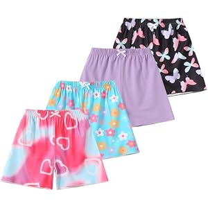 Fdqin Girls Summer Shorts Print Elastic Waist Athletic Shorts for Kids | 4 Piece,Lightweight Sports Shorts,Casual Summer Outf