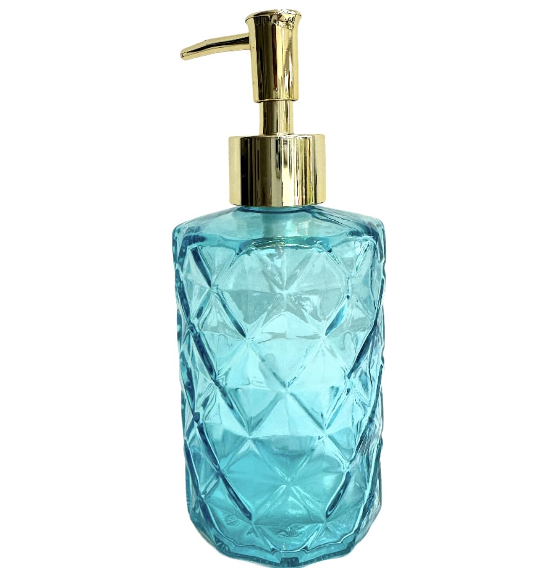Rocwing Glass Pump Dispenser for Lotion Liquid Soap in Bathroom or Kitchen (Turquoise-Gold)