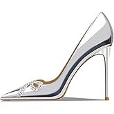 Qunvngutui Women's Pointed Butterfly Decoration Shallow Mouth 3.9in Stiletto Sequin Big Size Pumps Banquet Party Work Shoes