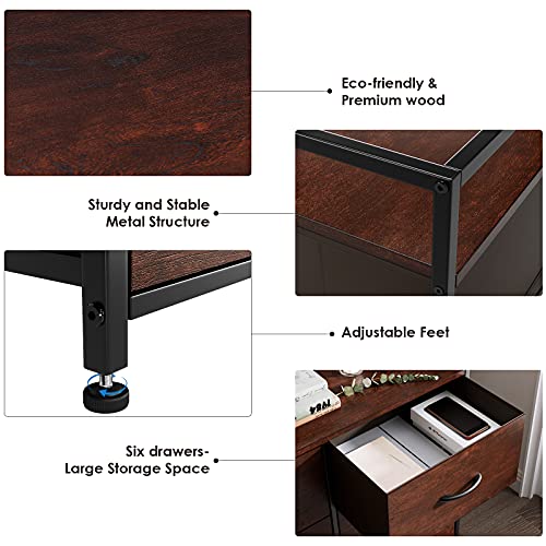 HOMECHO Fabric Dresser with 6 Drawers, Wide Chest of Drawers with Wood Top, Sturdy Metal Frame