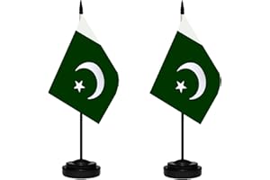 TIBIJOY Pakistan Pakistani Small Mini Desk Flag Set Miniature Pakistan Pakistani Table Office Flag with 13" Black Pole, Black Base, Miniature Pakistan Deluxe Desktop Flag(2 Pack)