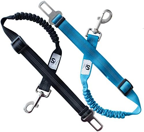 Samson & Harley Heavy-Duty Dog Seatbelts 2-Pack – Adjustable Elastic Reflective for Small, Medium, Large Dogs – Attaches to Harness & Clips into Car Buckle