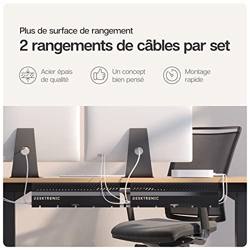 Desktronic 2 Pack Stainless Steel Desktop Cable Trunking with 5 Cable Cutouts - Easy Install Cable Organizer - Cable Holder - Black