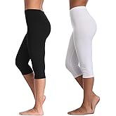 2 Pack Capri Leggings for Women Stretchy High Waist Yoga Cropped Leggings Soft Workout Capris Tights
