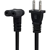 TV Power Cord 6-Feet US 2 Prong to IEC 320 C7(Figure 8) Right Angle-Down Angle AC Power Cord, Upward Downward Angled Figure 8 (C7) Replacement Cord