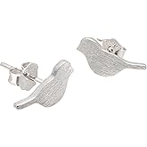 Joseph Brothers Sterling Silver Cute Birds Studs Earrings for Women, White Gold Plated