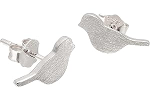 925 Sterling Silver White Gold Plated Little Birds Earrings Studs