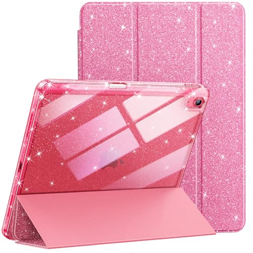 JETech Glitter Case for iPad (A16) 11th/10th Generation (2025/2022) with Pencil Holder, Cute Sparkly Slim Case for Boys and Girls, Shell Back Clear Sparkle (Pink)