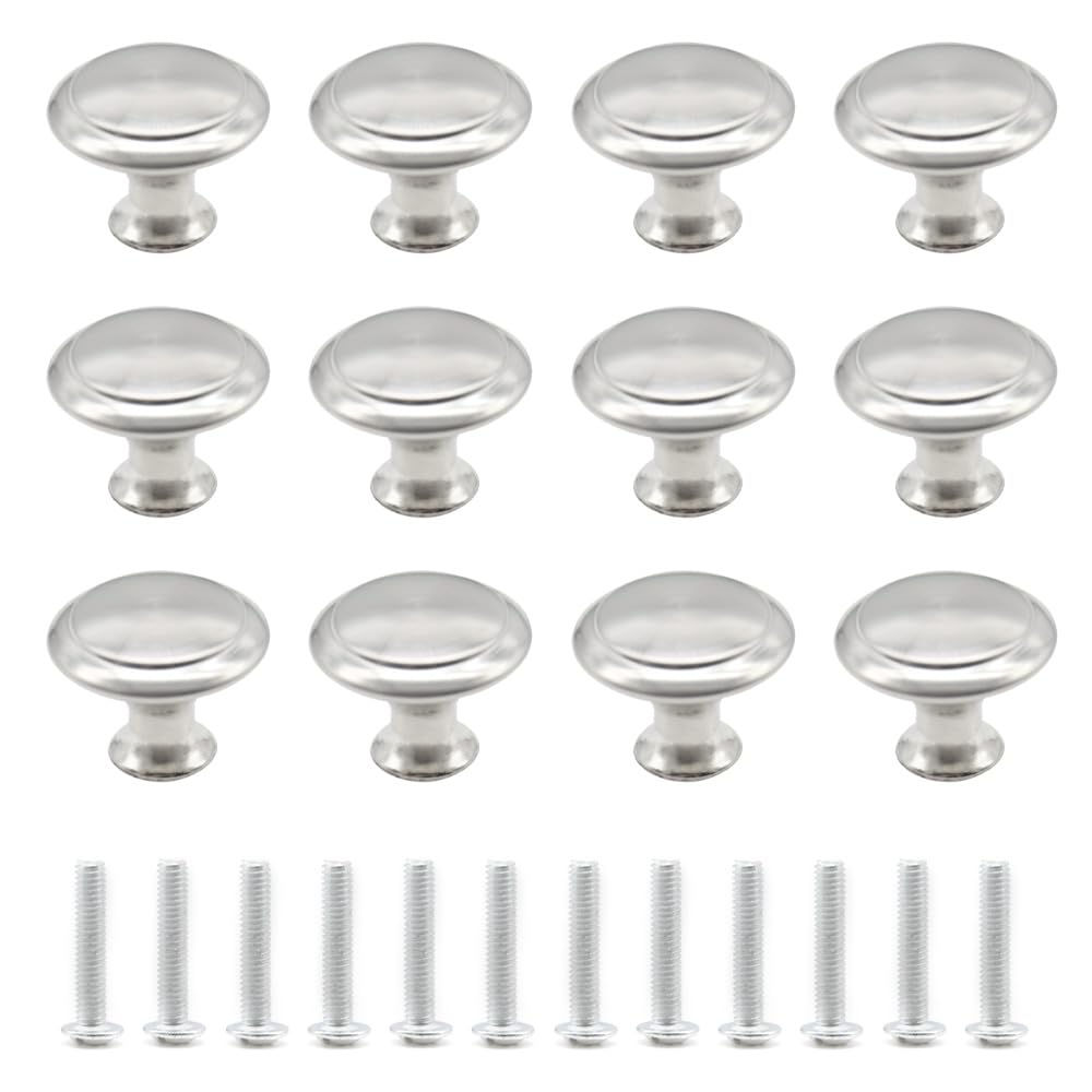 Ruidee 12 PCS Round Drawer Cupboard Handle 27mm Mushroom Shape Pull Handle Pull Handle Knobs with Screws for Doo,Cupboard,Wardrobe(Silver/27MM)