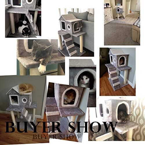 COZ Cat Tree House with Ladder, Cat Tower Sisal Scratching Posts with Jump Platform, Cat Condo