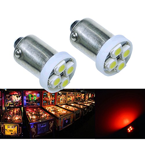 PA 10PCS #1893 #44 #47 #756 #1847 BA9S 4SMD LED Wedge Pinball Machine Light Bulb Red-6.3V