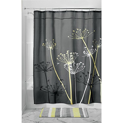 iDesign Thistle Shower Curtain, High Bathtub Curtain, Made of Polyester, Grey/Yellow