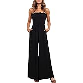 SEMATOMALA Women's Strapless Casual Dressy Jumpsuit Smocked Ruched Wide Leg Pants Romper Tube Top Jumpsuit